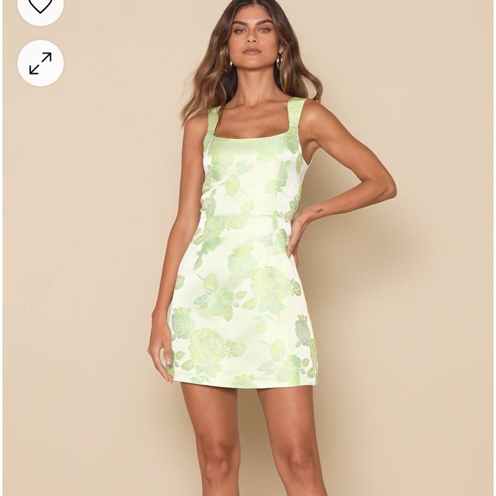 Brighter Side Light Green Floral Satin Jacquard Mini Dress